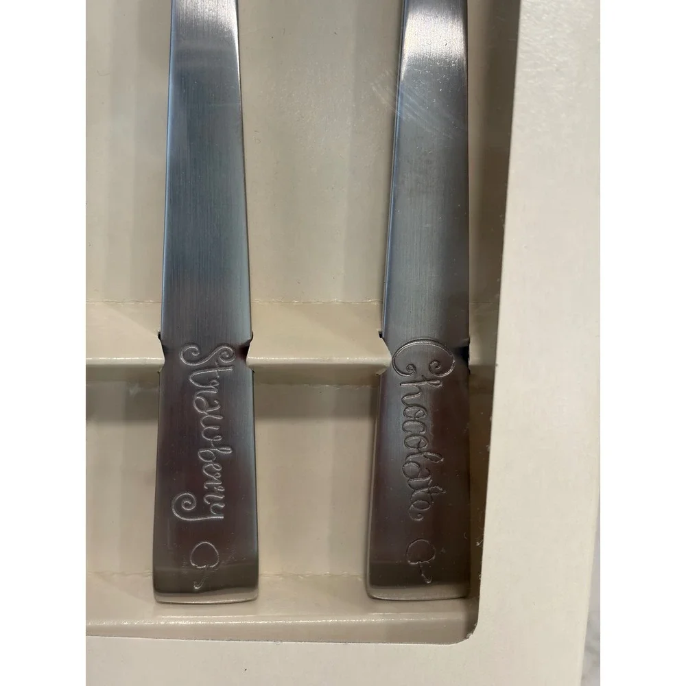 Pottery Barn Stainless Steel Engraved‎ Ice Cream Spoons Set of 4 NEW